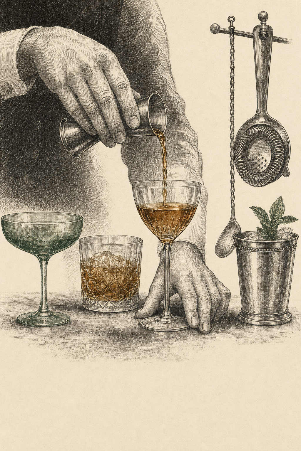 Engraved illustration for Cocktails