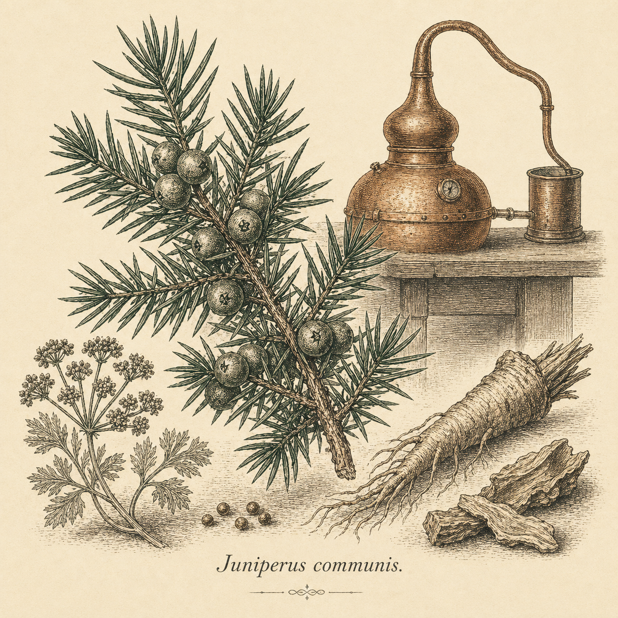 Engraved illustration for Gin