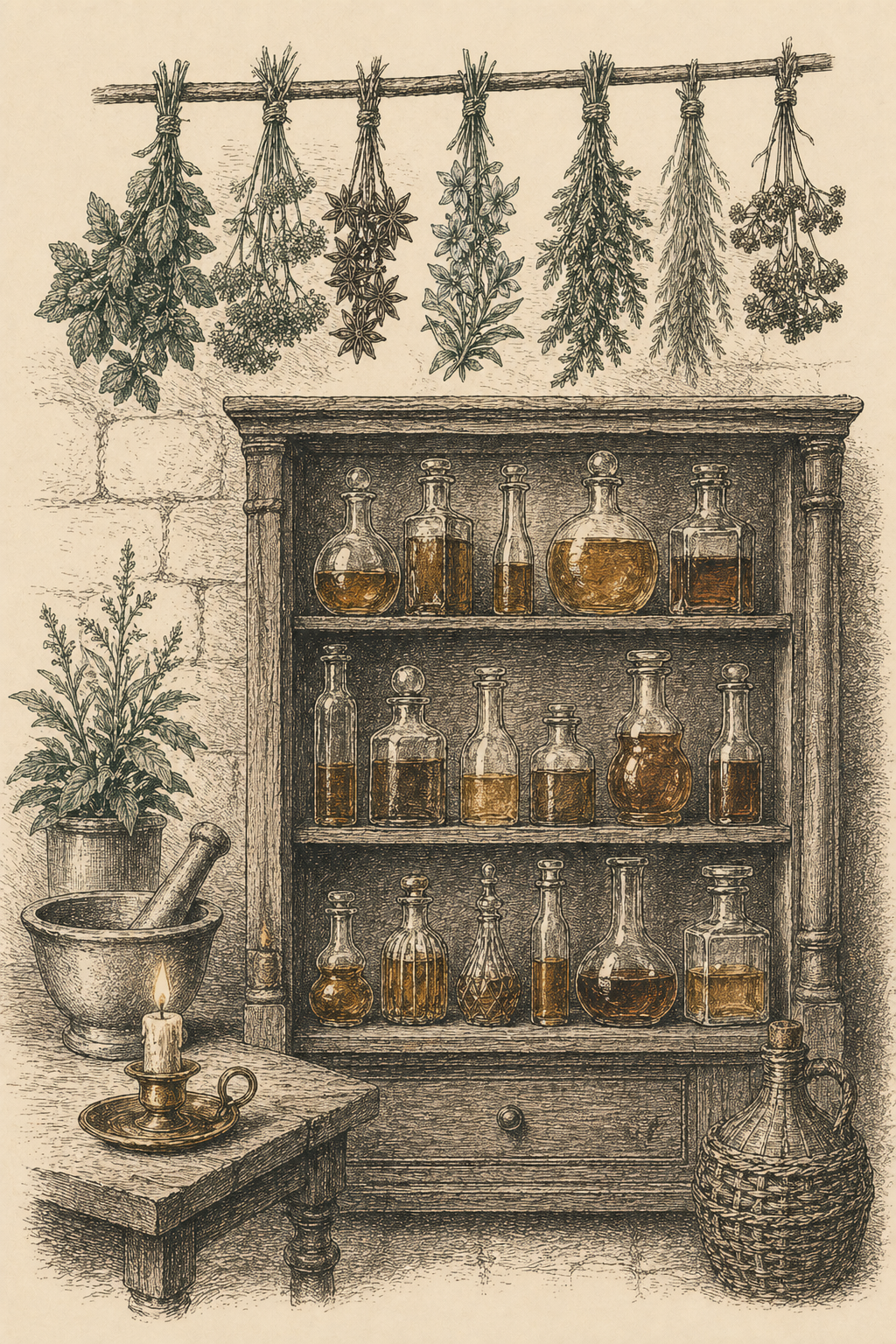Engraved illustration for Liqueurs