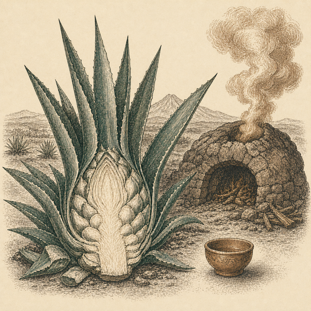 Engraved illustration for Mezcal
