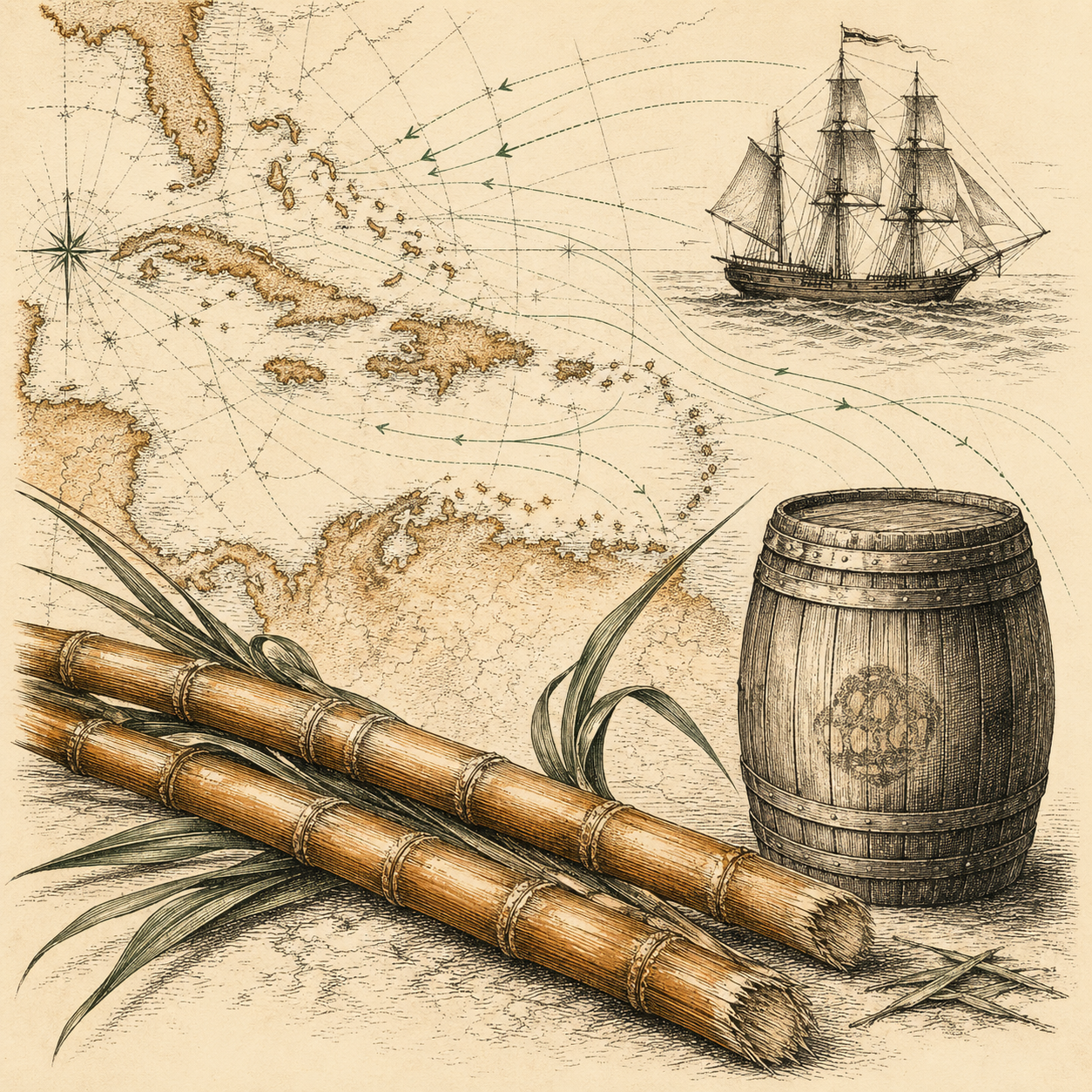 Engraved illustration for Rum