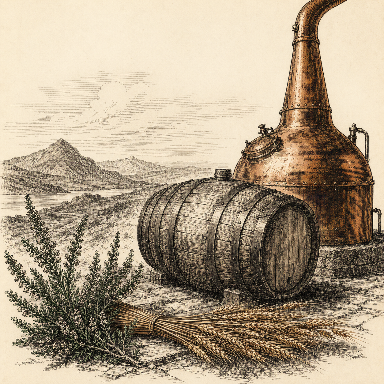 Engraved illustration for Whiskey