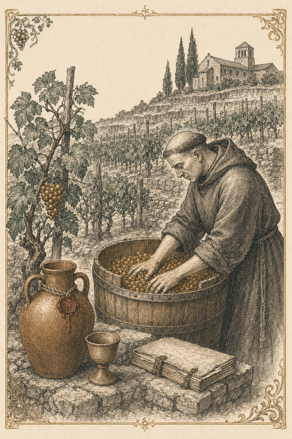 Engraved illustration for Wine
